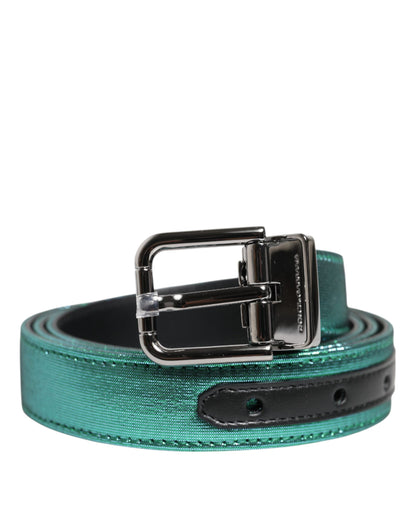 Dolce &amp; Gabbana Green Black Polyester Metal Buckle Belt