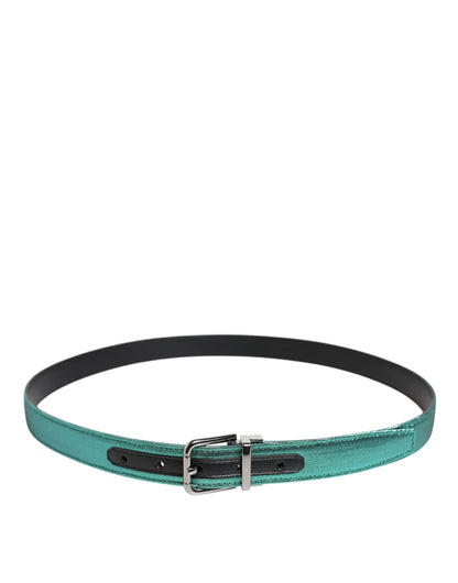 Dolce &amp; Gabbana Green Black Polyester Metal Buckle Belt