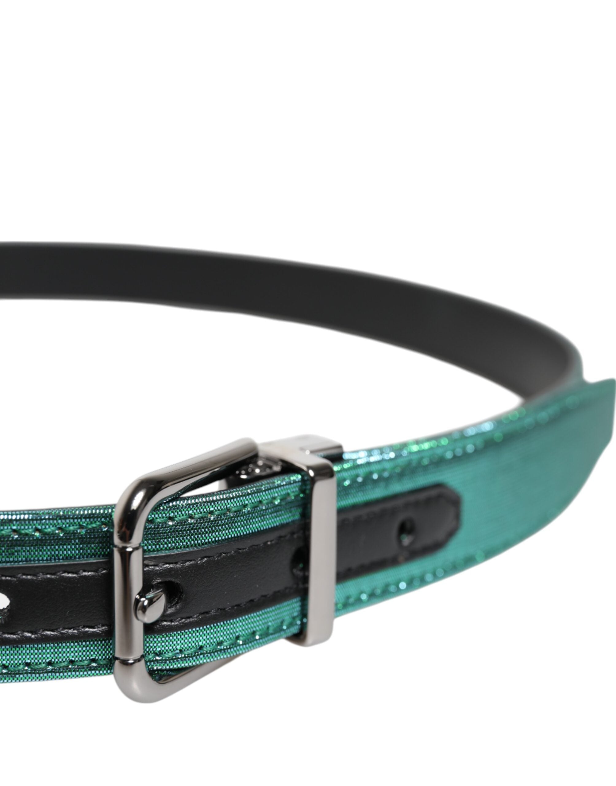 Dolce &amp; Gabbana Green Black Polyester Metal Buckle Belt
