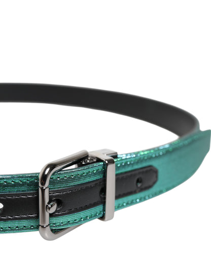 Dolce &amp; Gabbana Green Black Polyester Metal Buckle Belt