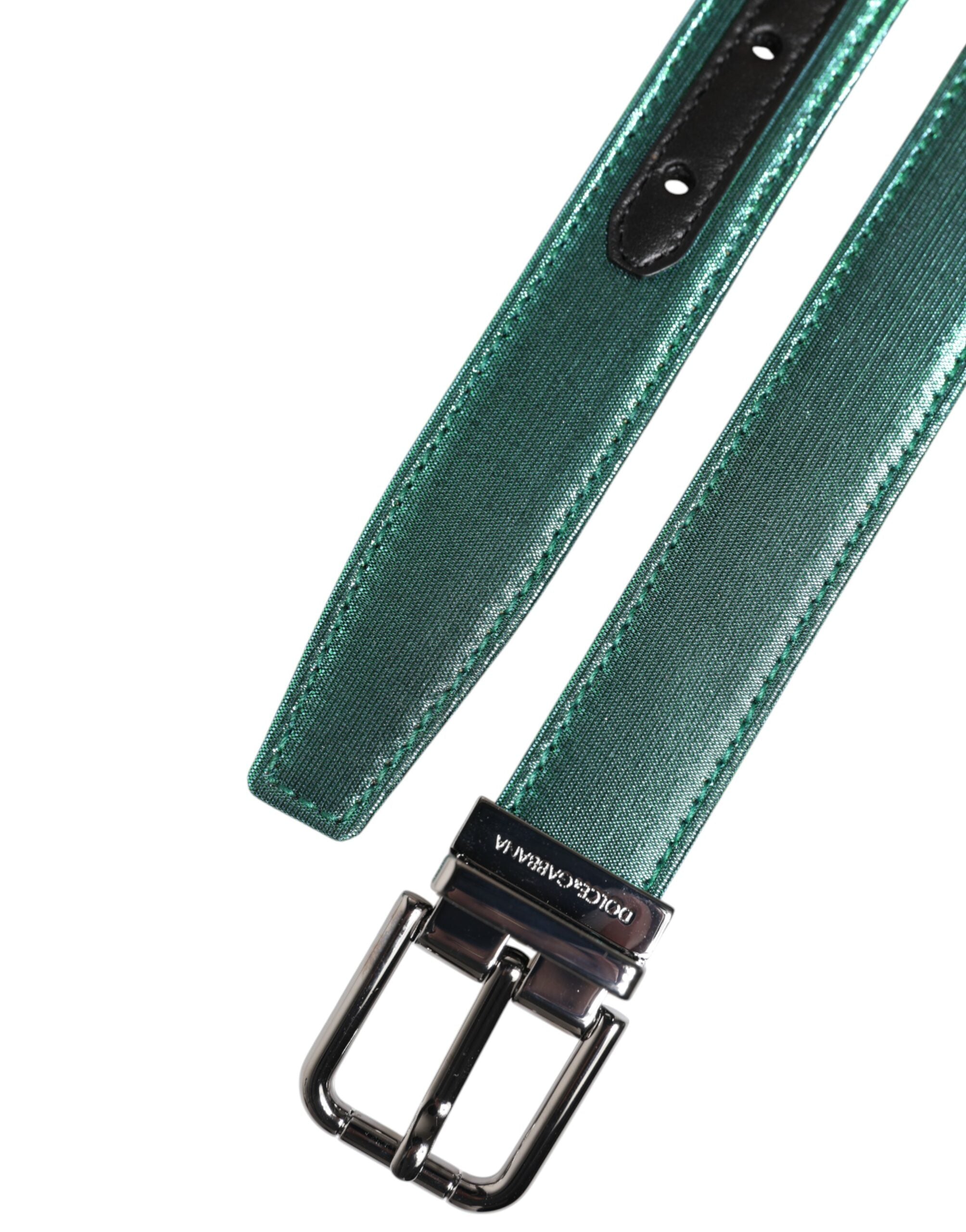 Dolce &amp; Gabbana Green Black Polyester Metal Buckle Belt