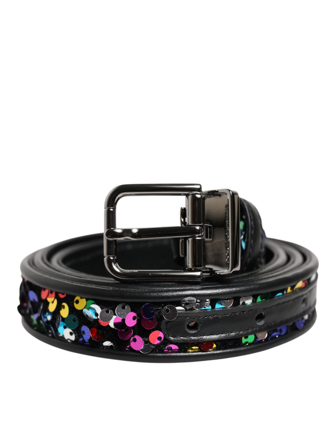 Dolce &amp; Gabbana Black Sequin Embellished Metal Buckle Belt