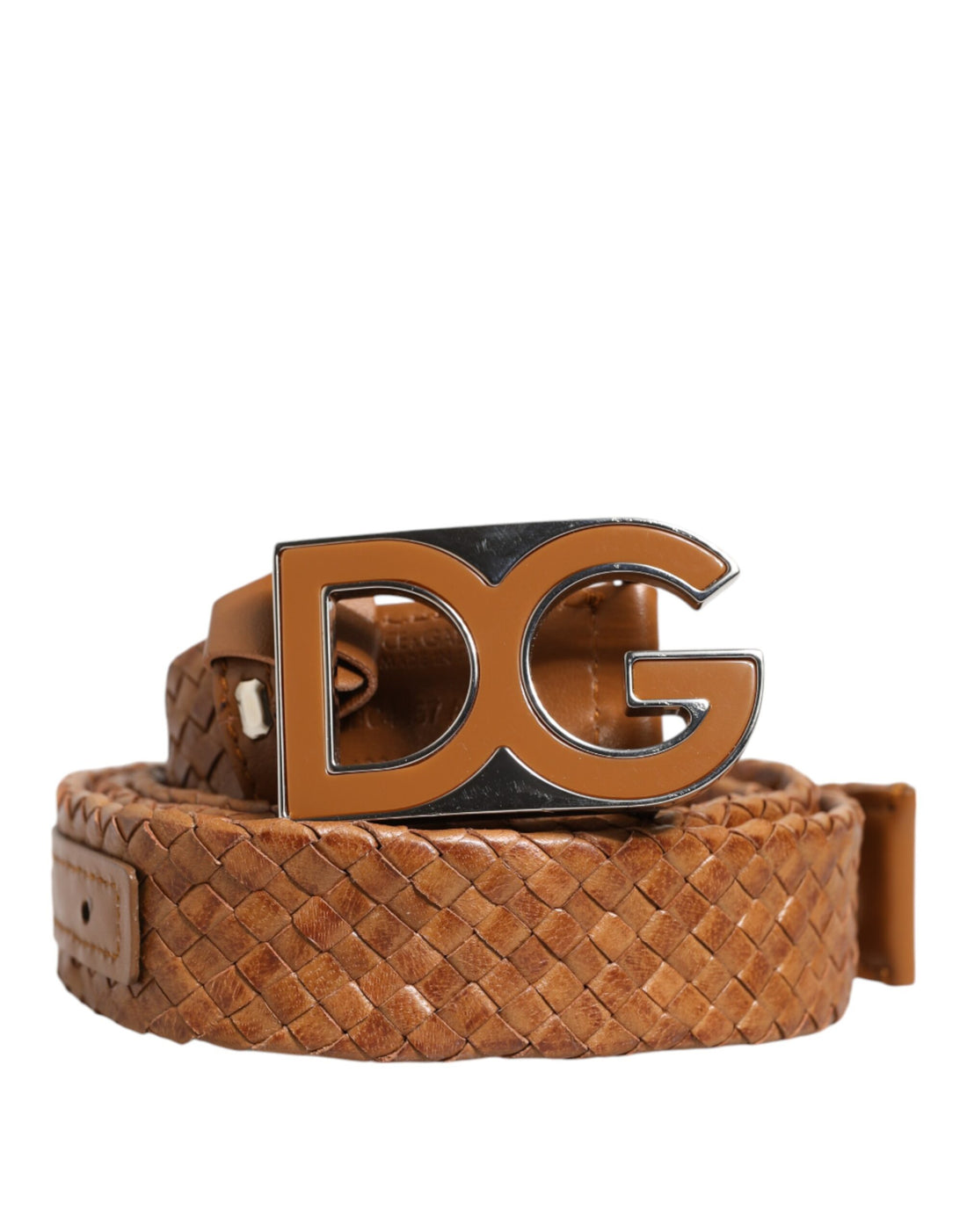 Dolce &amp; Gabbana Brown Braided Metal DG Logo Buckle Belt