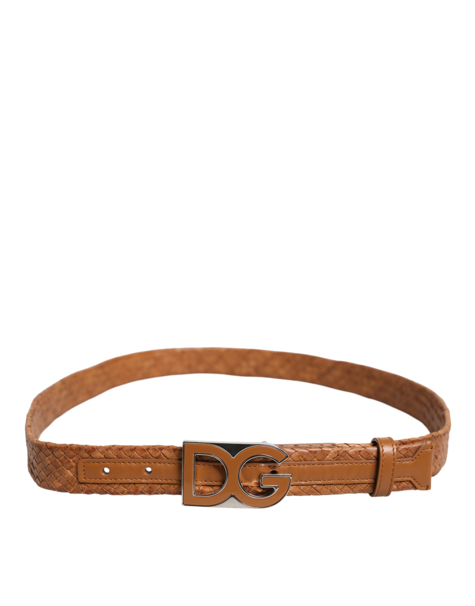 Dolce &amp; Gabbana Brown Braided Metal DG Logo Buckle Belt