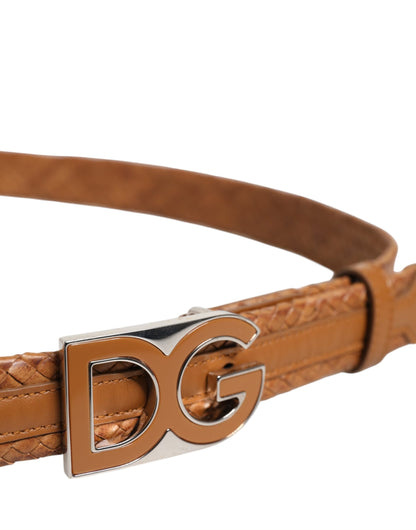 Dolce &amp; Gabbana Brown Braided Metal DG Logo Buckle Belt