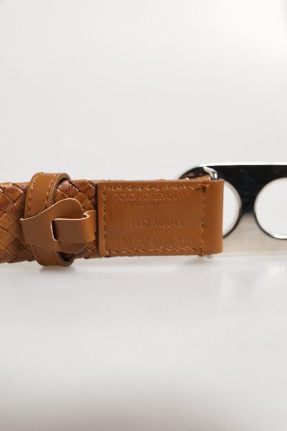 Dolce &amp; Gabbana Brown Braided Metal DG Logo Buckle Belt