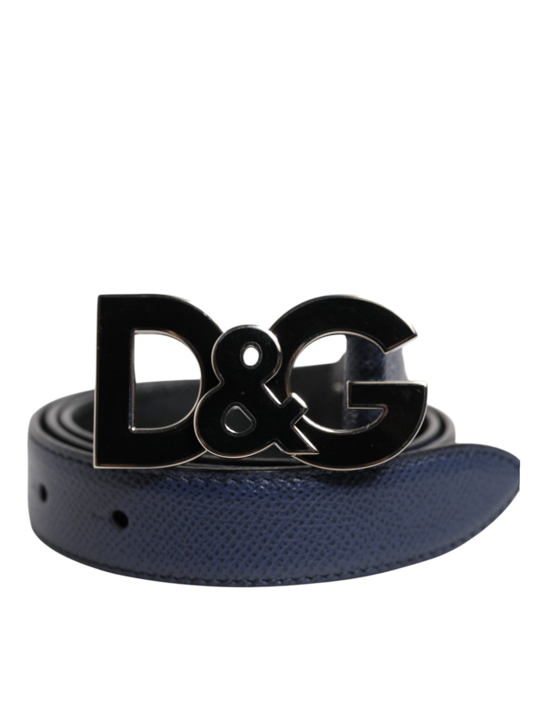 Dolce &amp; Gabbana Blue Leather Classic Metal DG Logo Buckle Belt