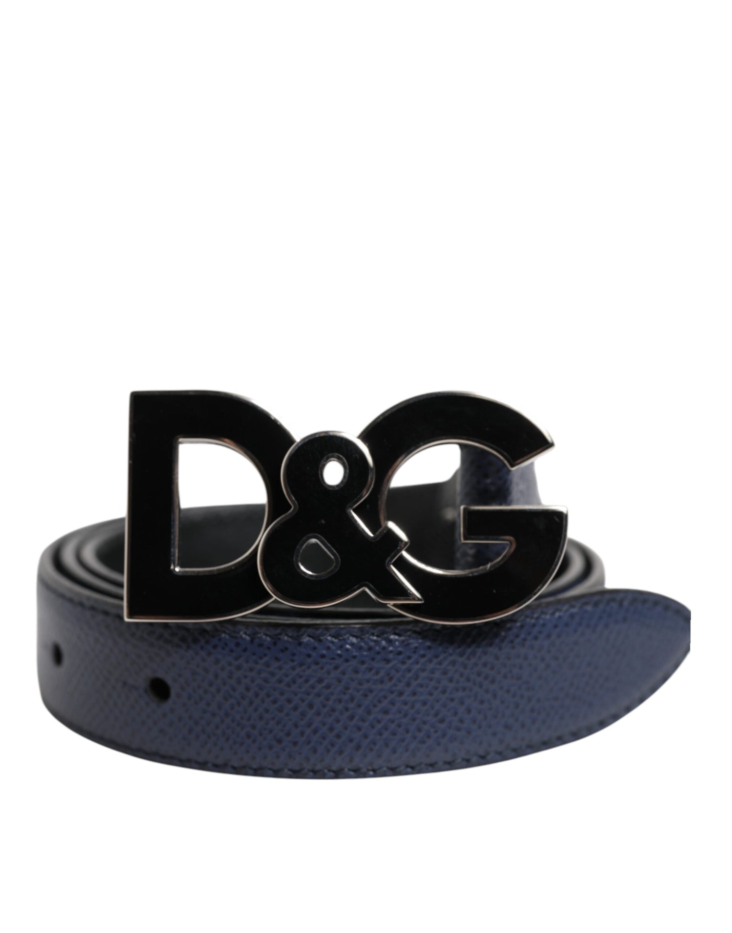 Dolce &amp; Gabbana Blue Leather Classic Metal DG Logo Buckle Belt
