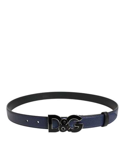 Dolce &amp; Gabbana Blue Leather Classic Metal DG Logo Buckle Belt