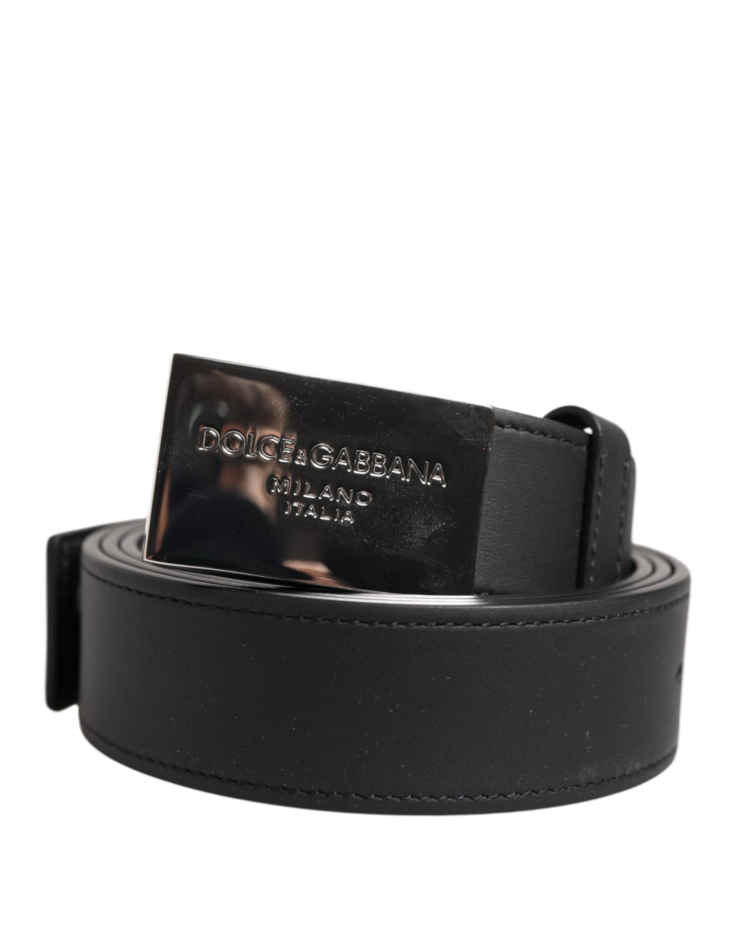 Dolce &amp; Gabbana Black Leather Classic Metal Logo Buckle Belt