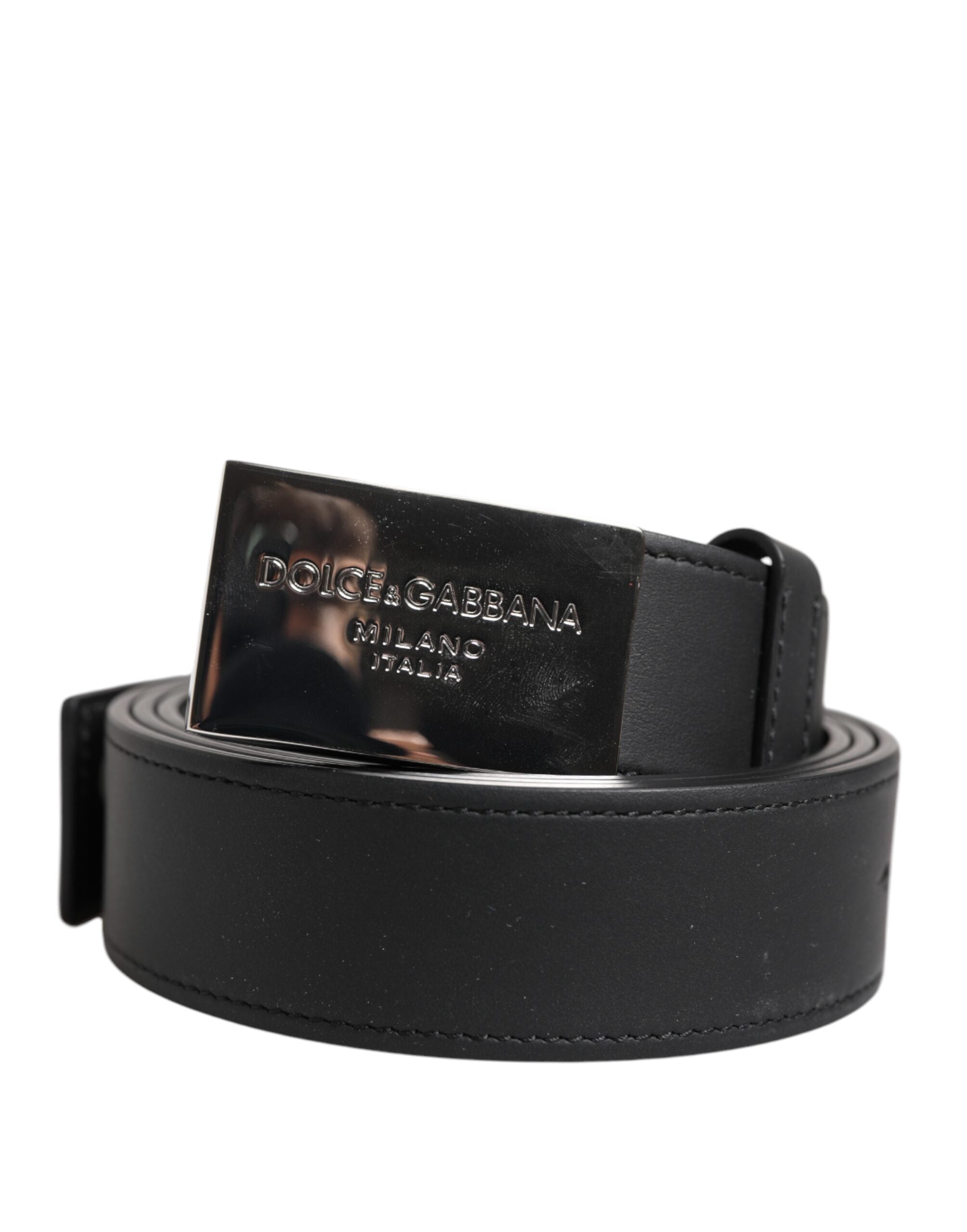 Dolce &amp; Gabbana Black Leather Classic Metal Logo Buckle Belt