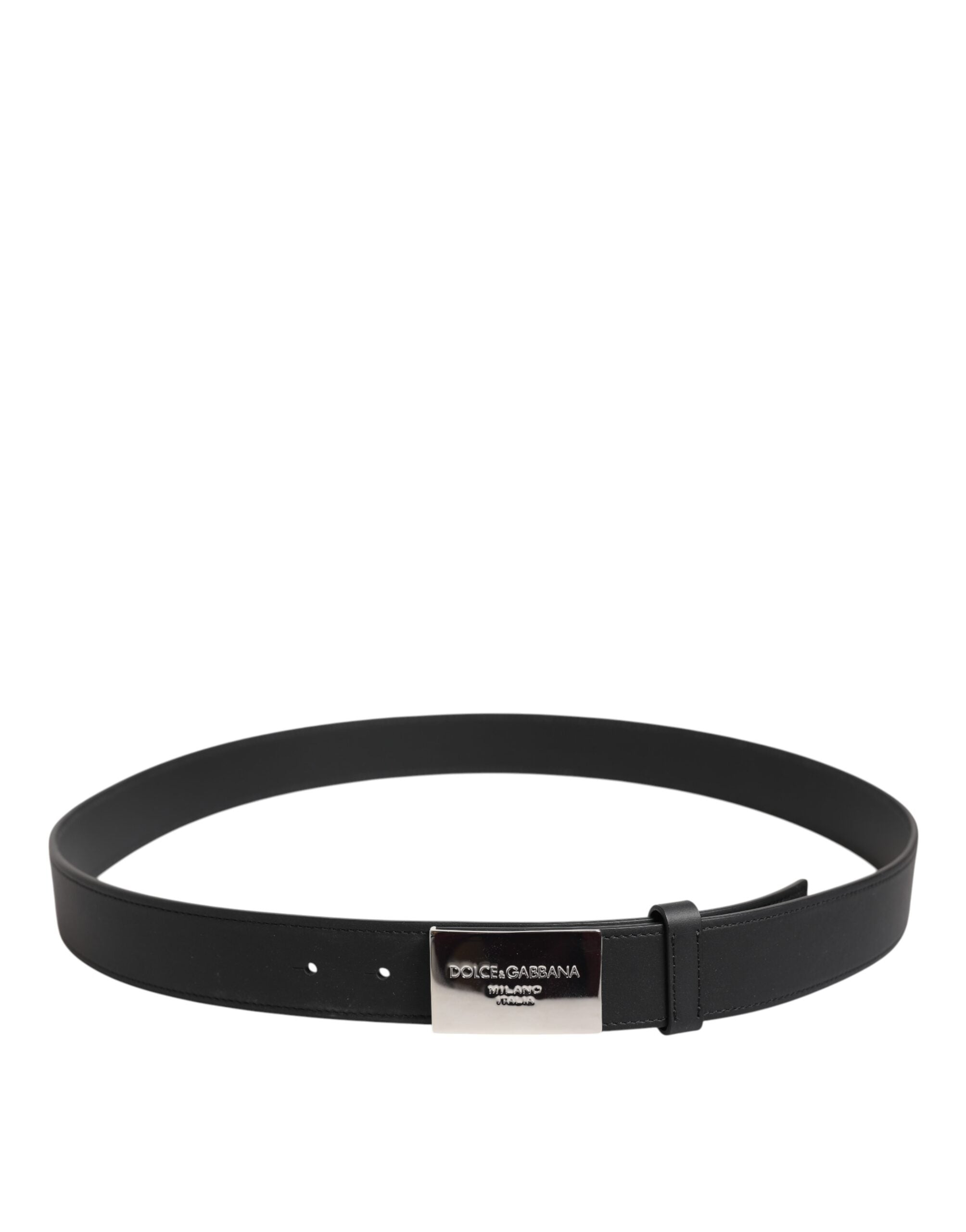 Dolce &amp; Gabbana Black Leather Classic Metal Logo Buckle Belt