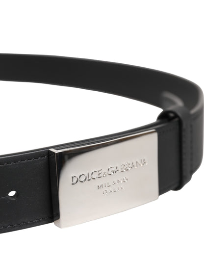 Dolce &amp; Gabbana Black Leather Classic Metal Logo Buckle Belt
