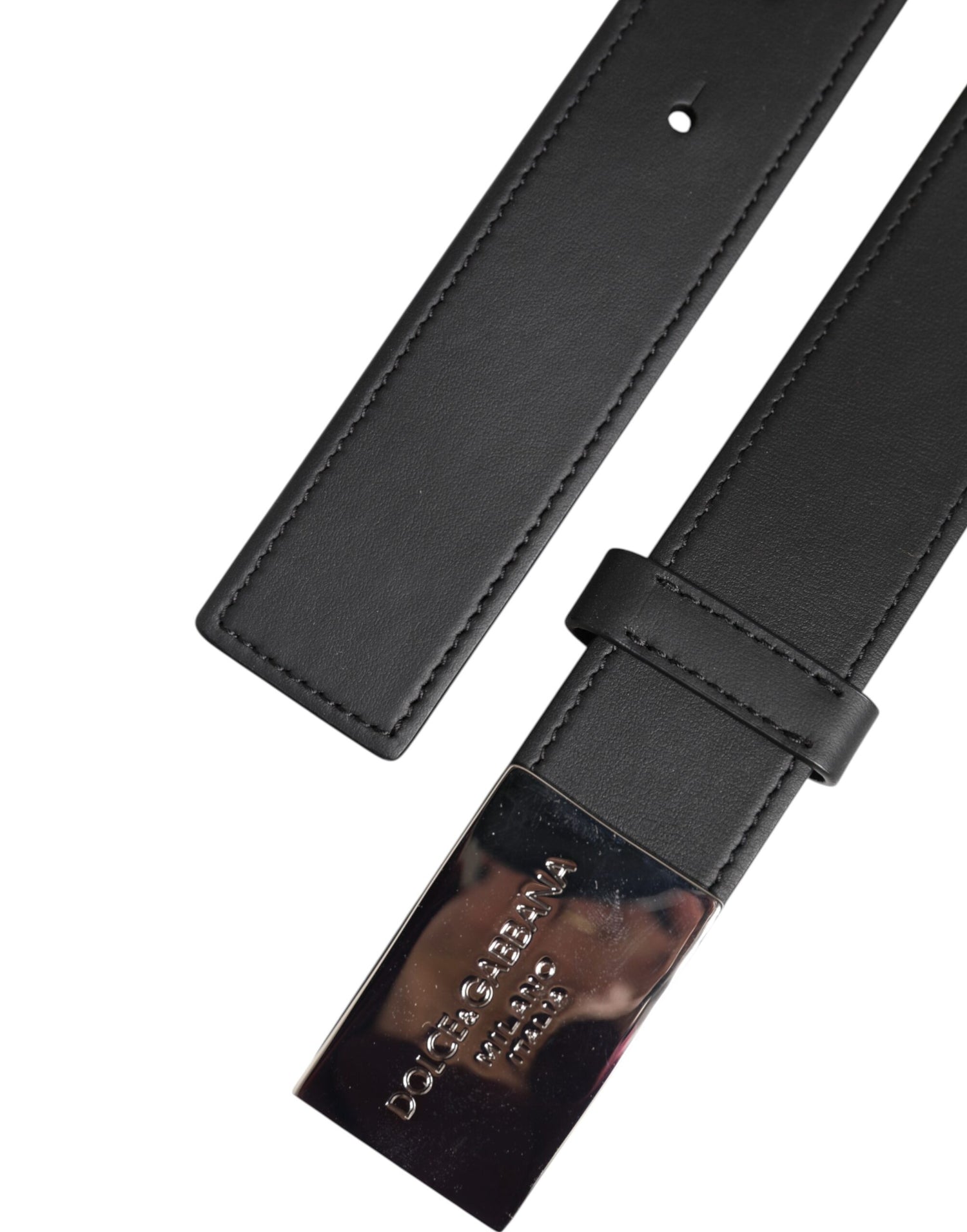 Dolce &amp; Gabbana Black Leather Classic Metal Logo Buckle Belt