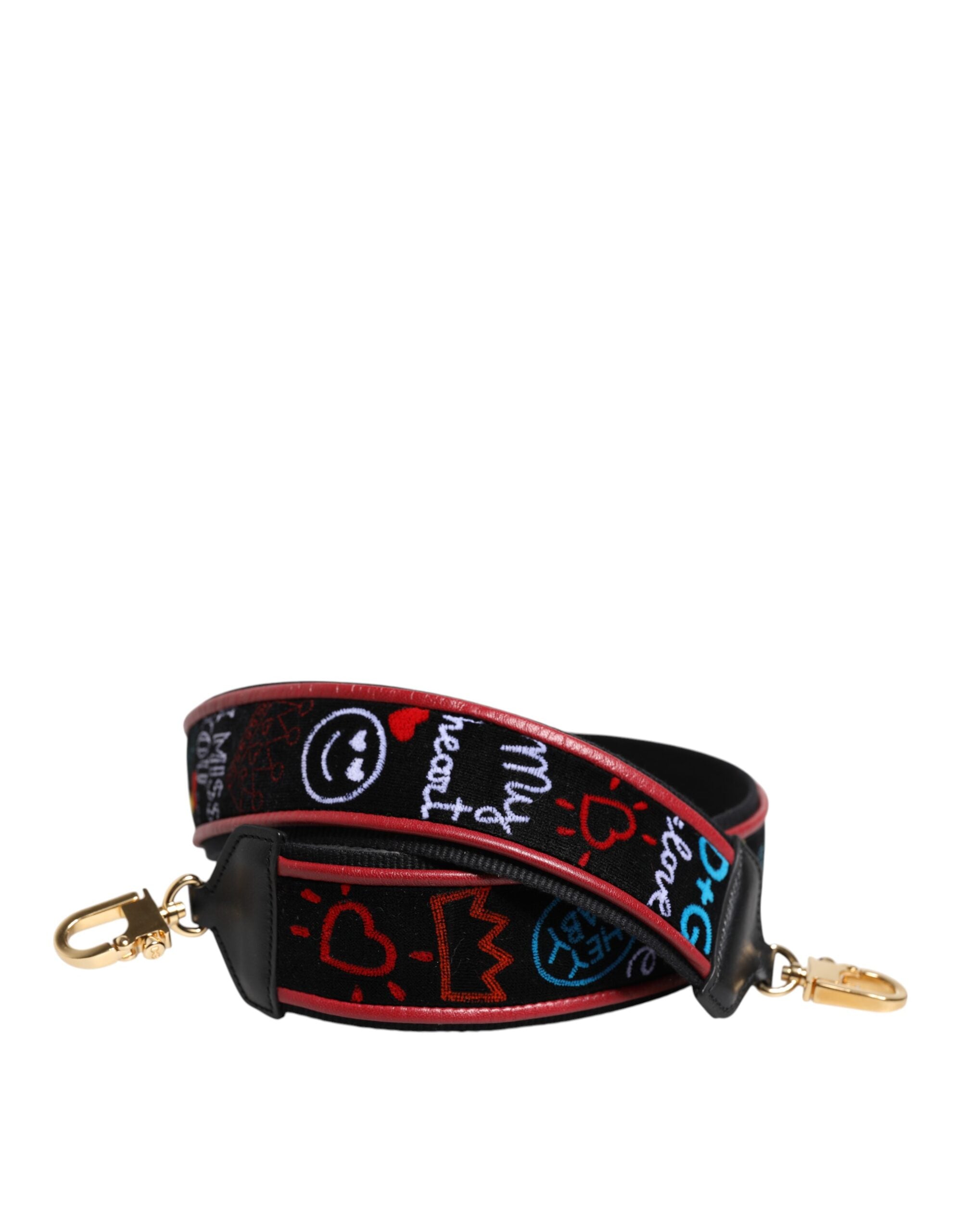 Dolce &amp; Gabbana Black Cotton Printed Women Bag Accessory Shoulder Strap