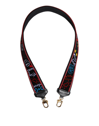 Dolce &amp; Gabbana Black Cotton Printed Women Bag Accessory Shoulder Strap
