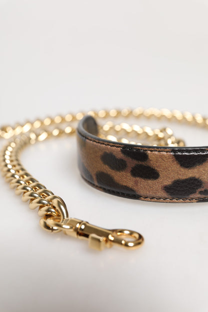 Dolce &amp;amp; Gabbana Brun Leopard Guld Mässingskedja Accessoar Axelrem