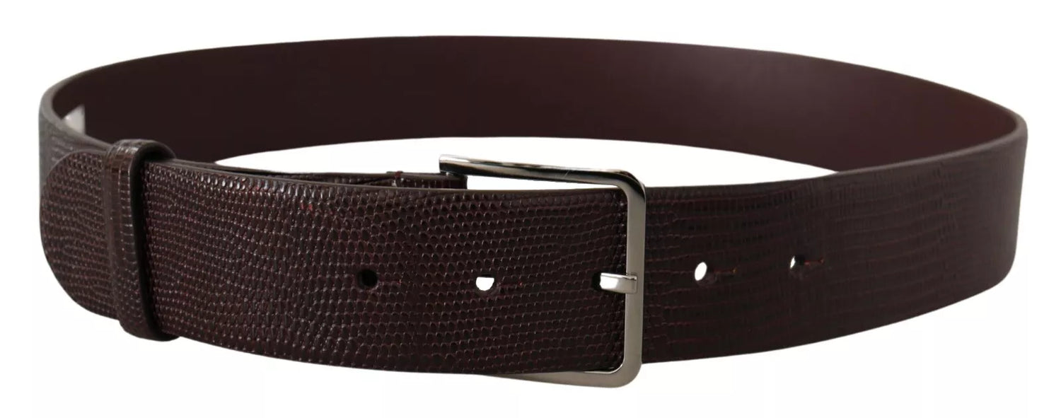 Dolce &amp; Gabbana Dark Brown Calf Leather Silver Logo Metal Buckle Belt