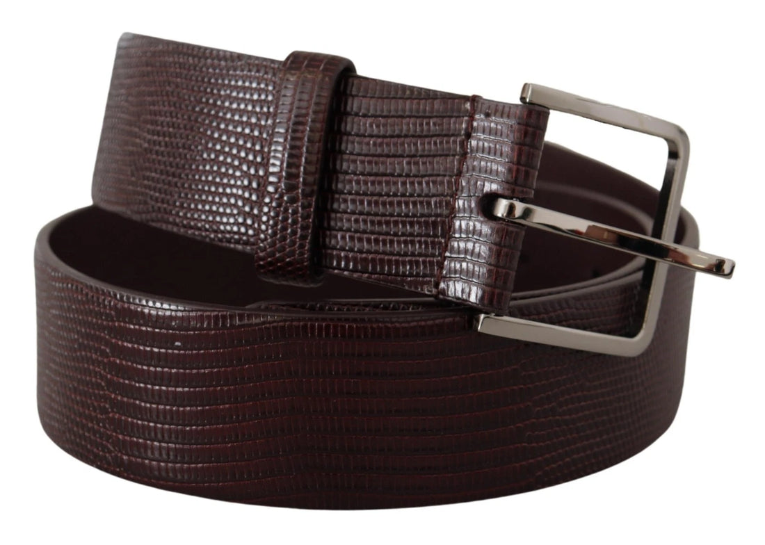 Dolce &amp; Gabbana Dark Brown Calf Leather Silver Logo Metal Buckle Belt