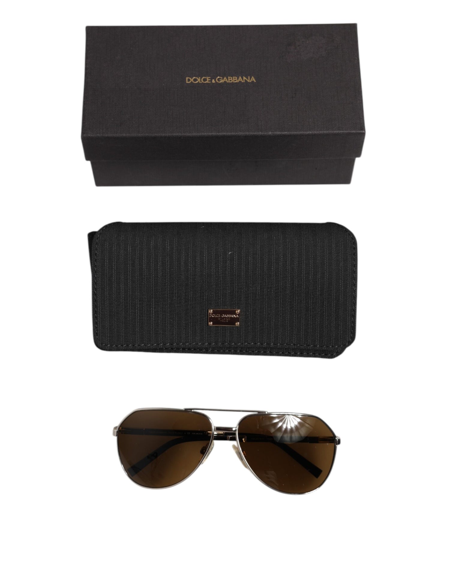 Dolce &amp; Gabbana DG2073 Silver Steel Classic Pilot Brown Lens Sunglasses