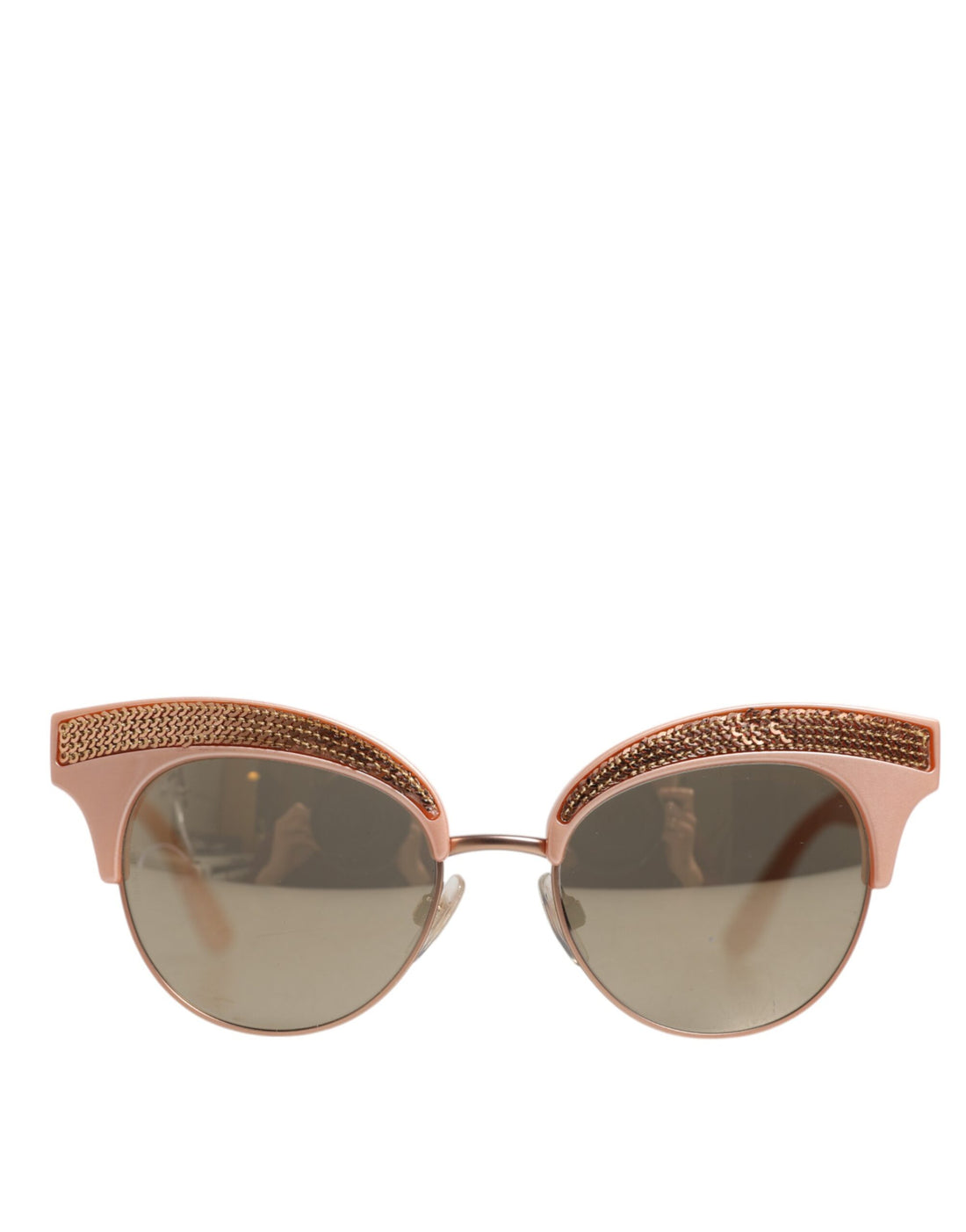 Dolce &amp; Gabbana Pink Gold Mirrored Cat Eye DG6109 Sequined Sunglasses