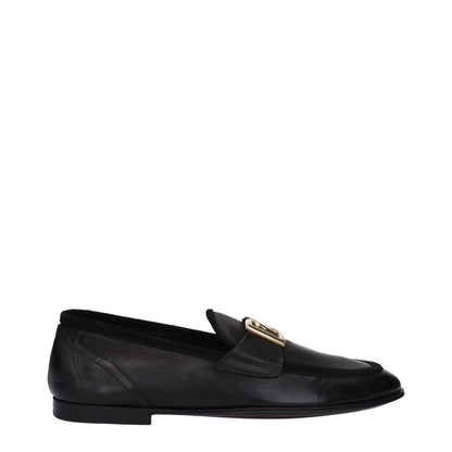 Dolce &amp; Gabbana Black Leather Slip-On Loafers