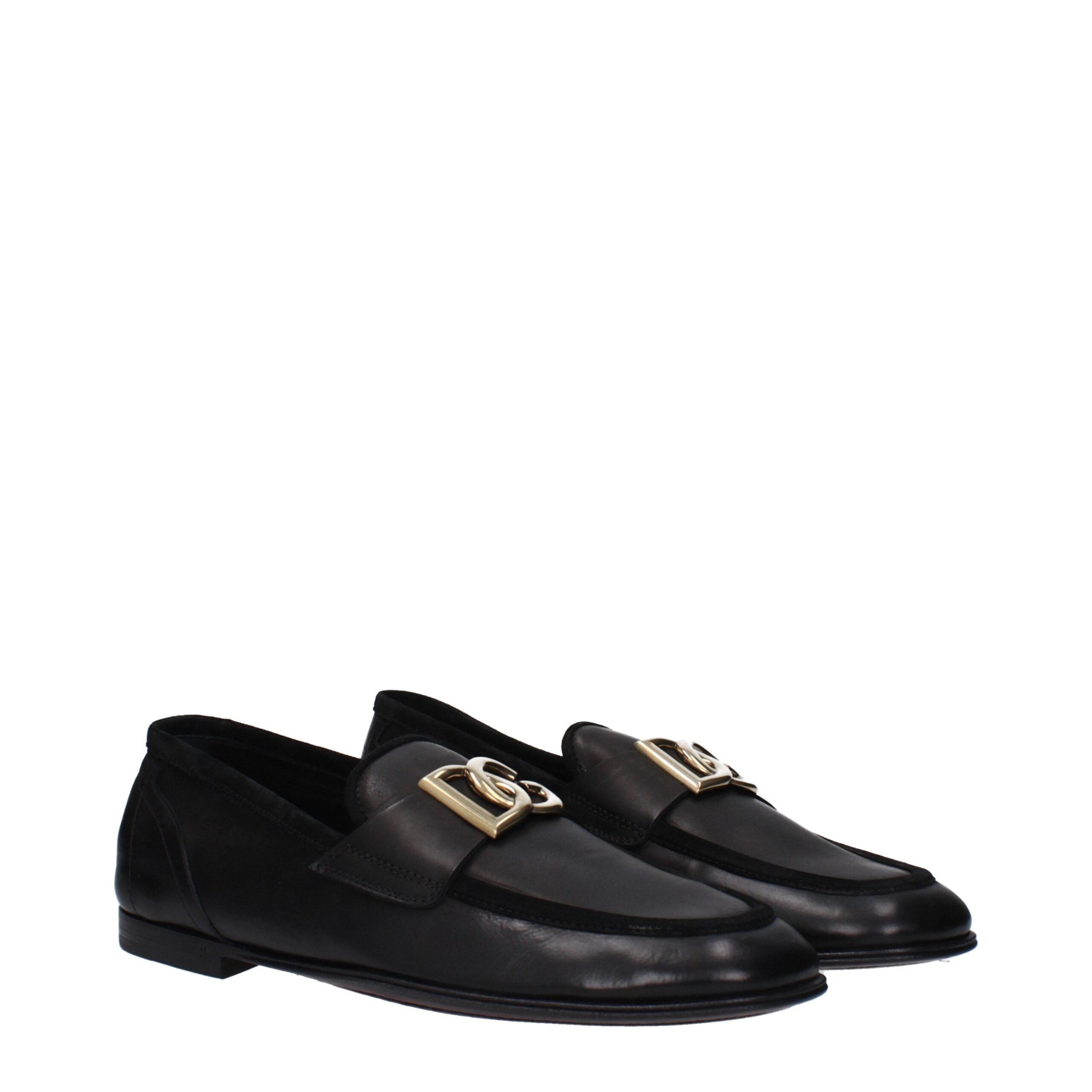 Dolce &amp; Gabbana Black Leather Slip-On Loafers