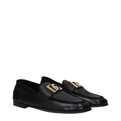 Dolce &amp; Gabbana Black Leather Slip-On Loafers
