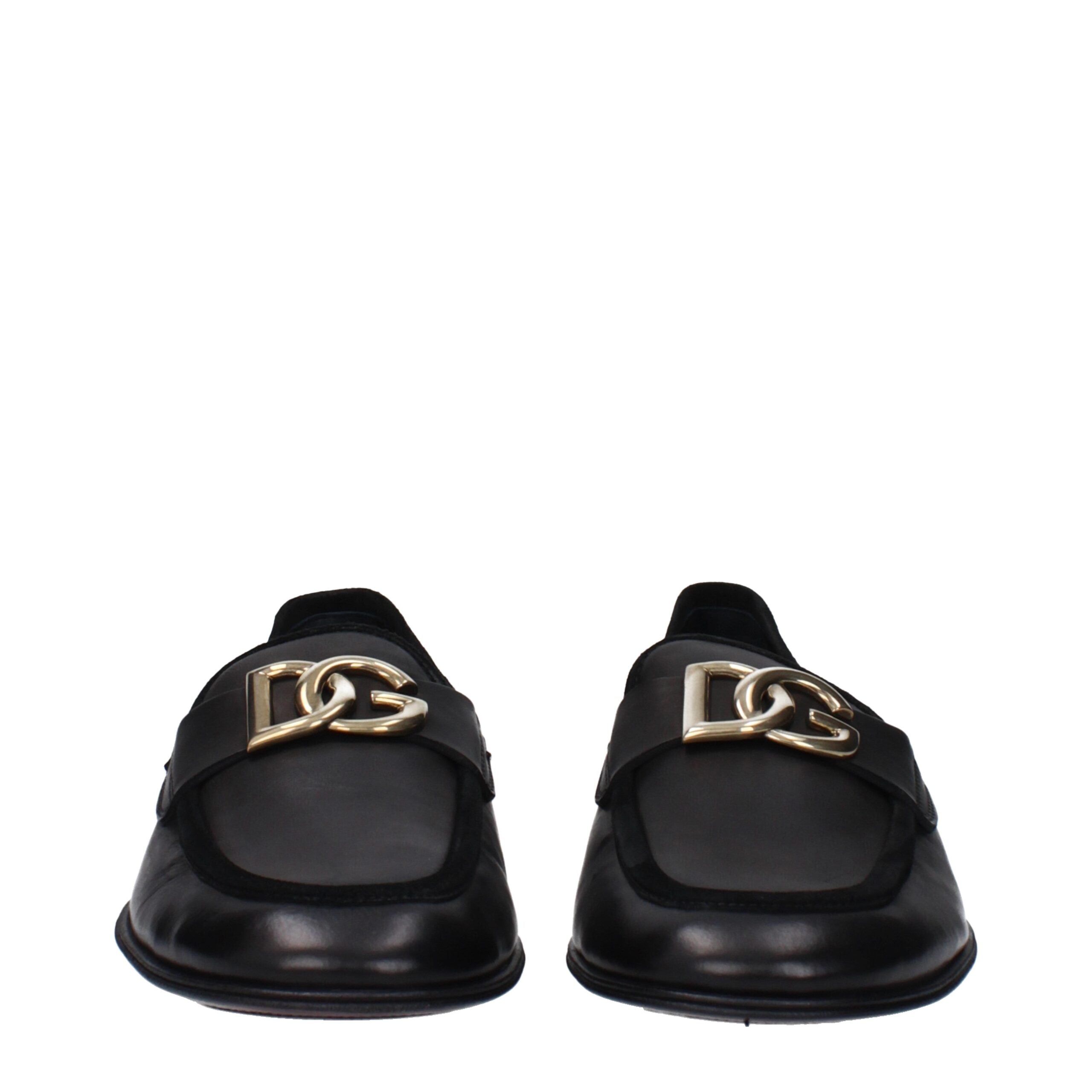 Dolce &amp; Gabbana Black Leather Slip-On Loafers
