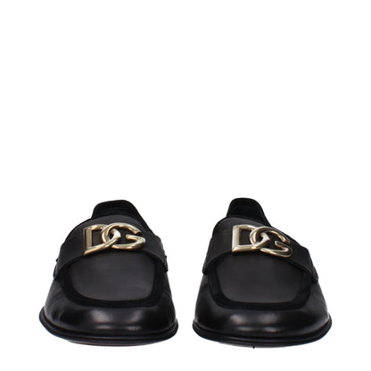 Dolce &amp; Gabbana Black Leather Slip-On Loafers