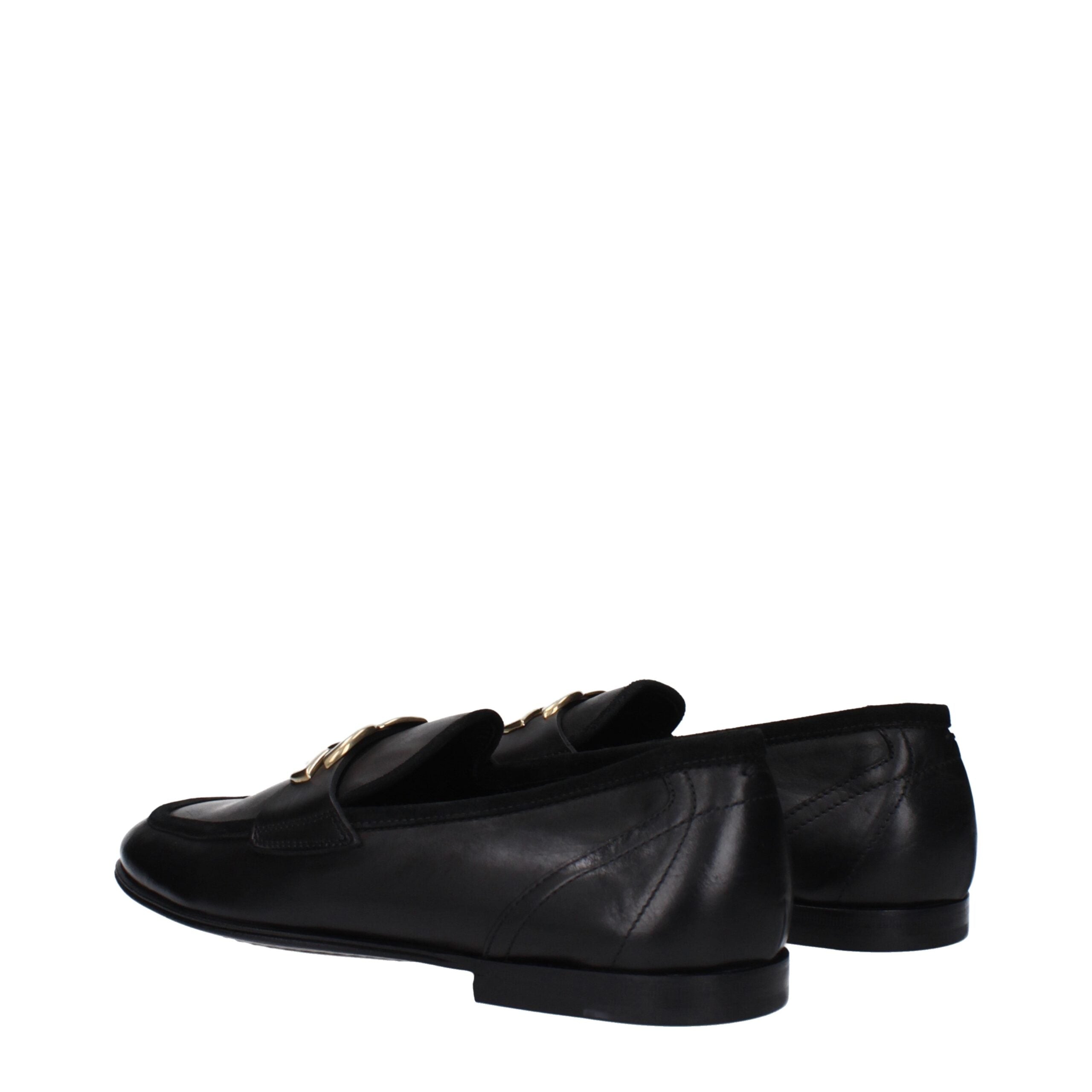 Dolce &amp; Gabbana Black Leather Slip-On Loafers