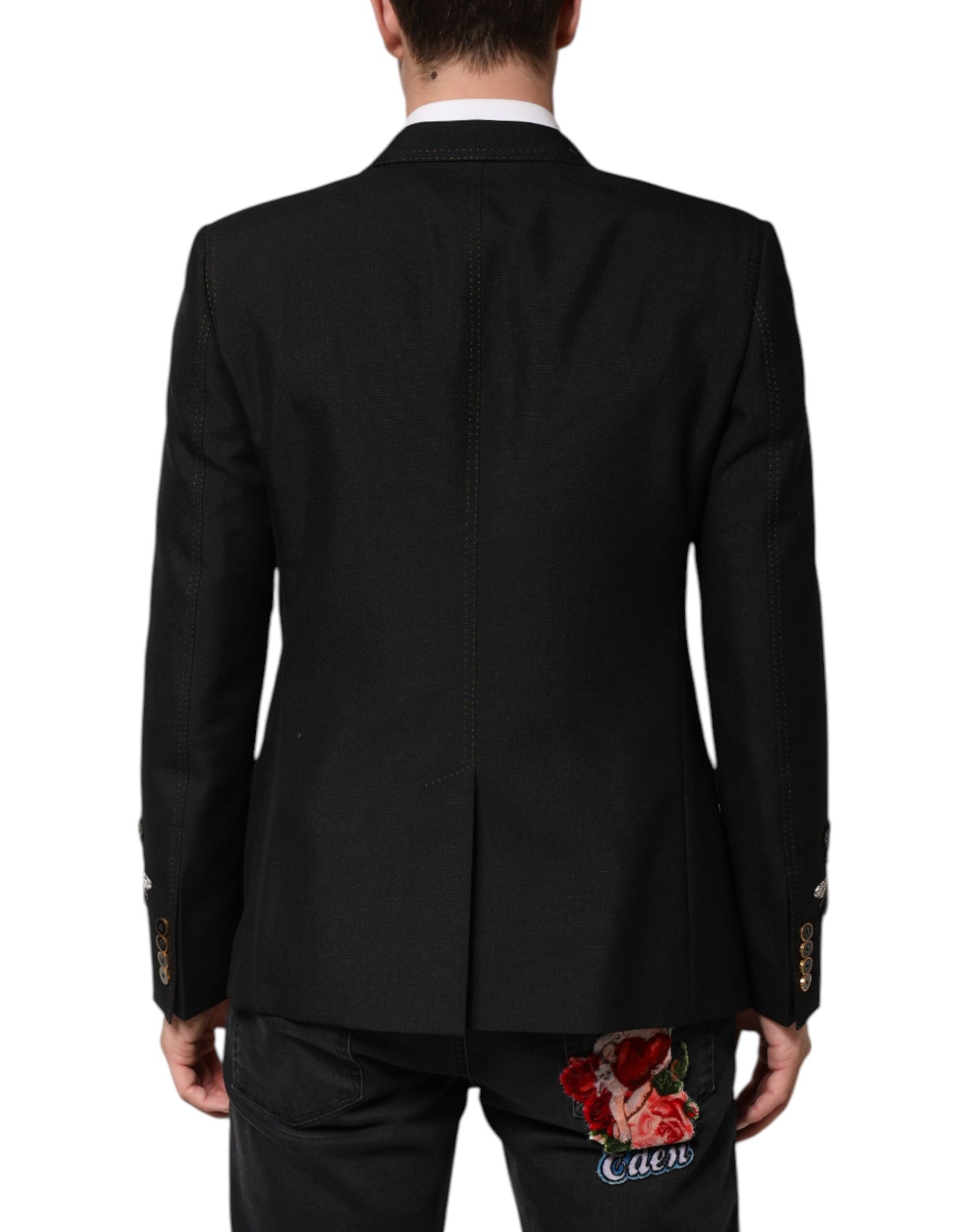 Dolce &amp; Gabbana Black Bee Crown Embellished Suit Coat Blazer
