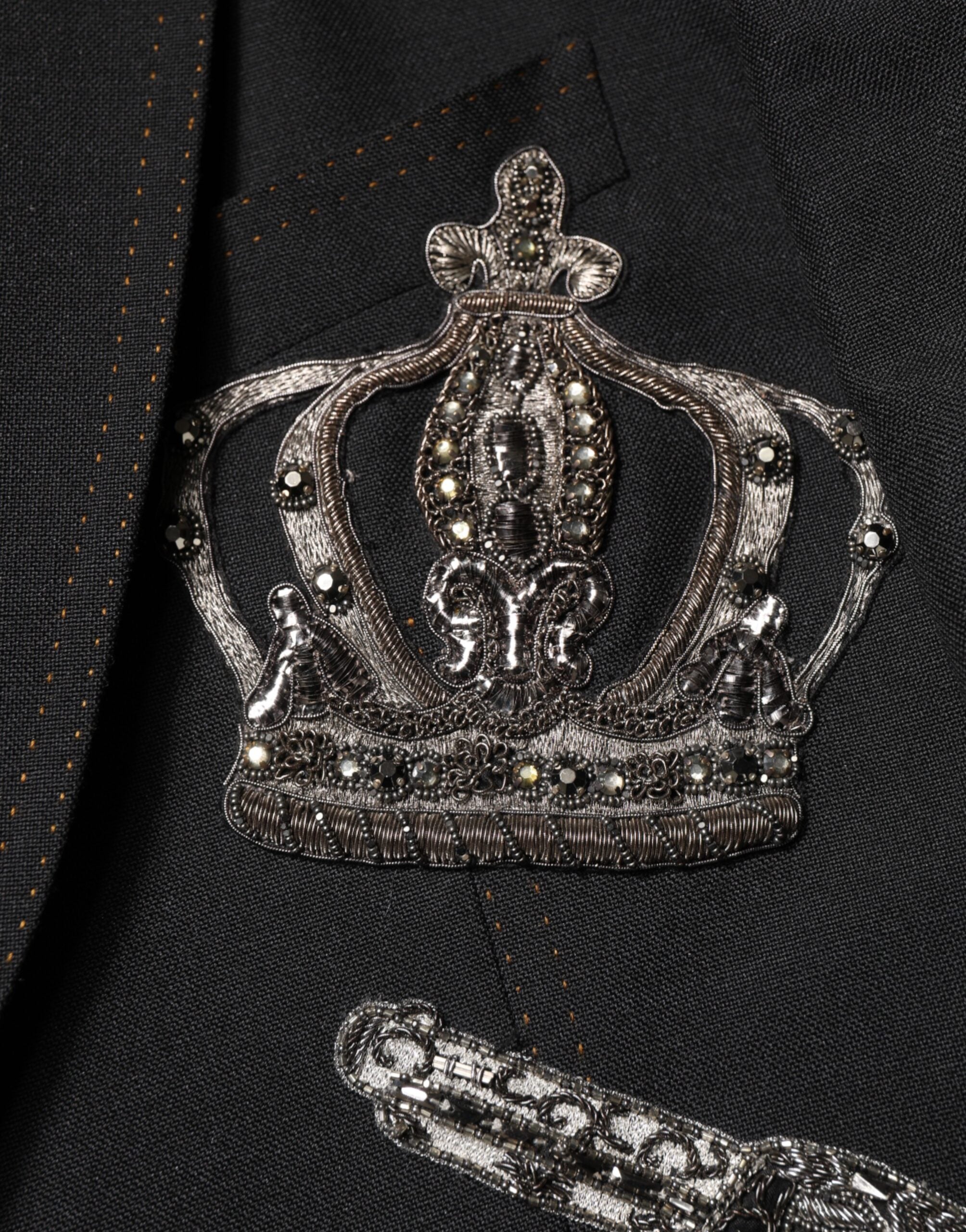 Dolce &amp; Gabbana Black Bee Crown Embellished Suit Coat Blazer
