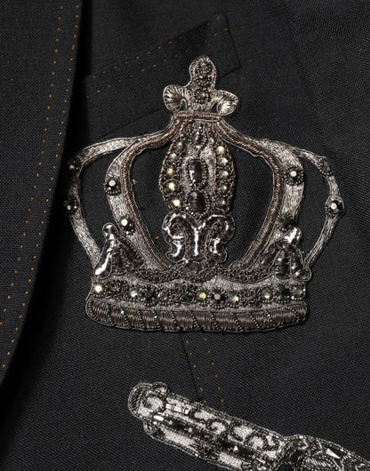 Dolce &amp; Gabbana Black Bee Crown Embellished Suit Coat Blazer