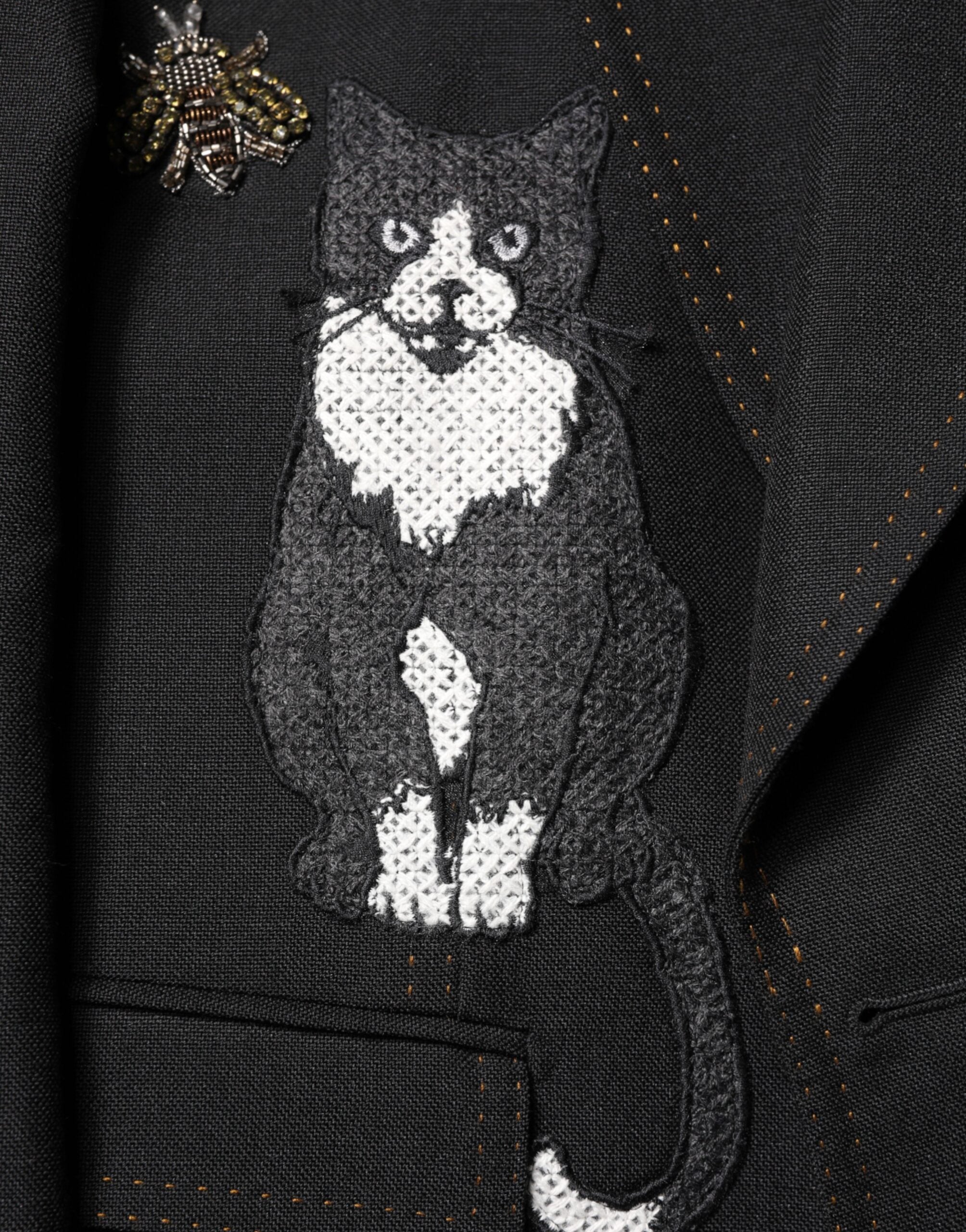 Dolce &amp; Gabbana Black Bee Crown Embellished Suit Coat Blazer