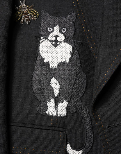 Dolce &amp; Gabbana Black Bee Crown Embellished Suit Coat Blazer