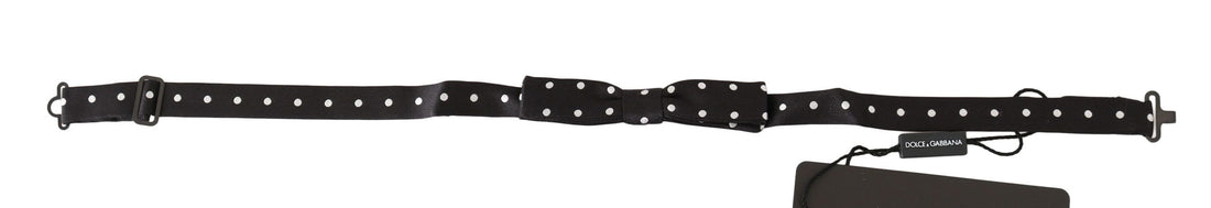 Dolce &amp; Gabbana Black 100% Silk Polka Dot Adjustable Neck Bow Tie