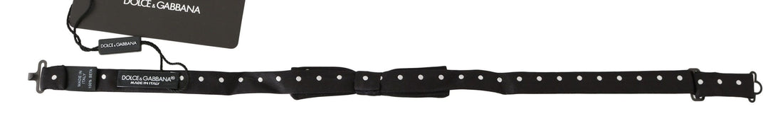 Dolce &amp; Gabbana Black 100% Silk Polka Dot Adjustable Neck Bow Tie
