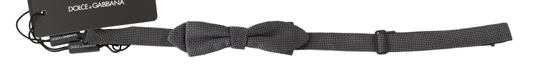 Dolce &amp; Gabbana Gray Patterned Silk Adjustable Neck Bow Tie Papillon