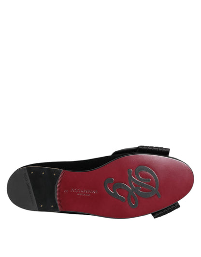 Dolce &amp; Gabbana Black VATICANO Crystal Ribbon Slip On Shoes