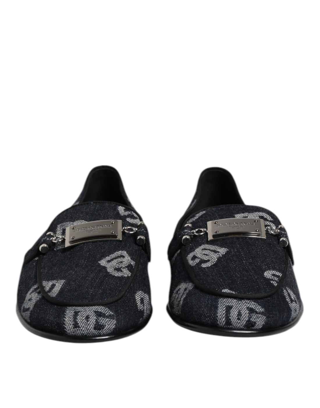 Dolce &amp; Gabbana Blue Logo Cotton Loafers Formal Dress Shoes