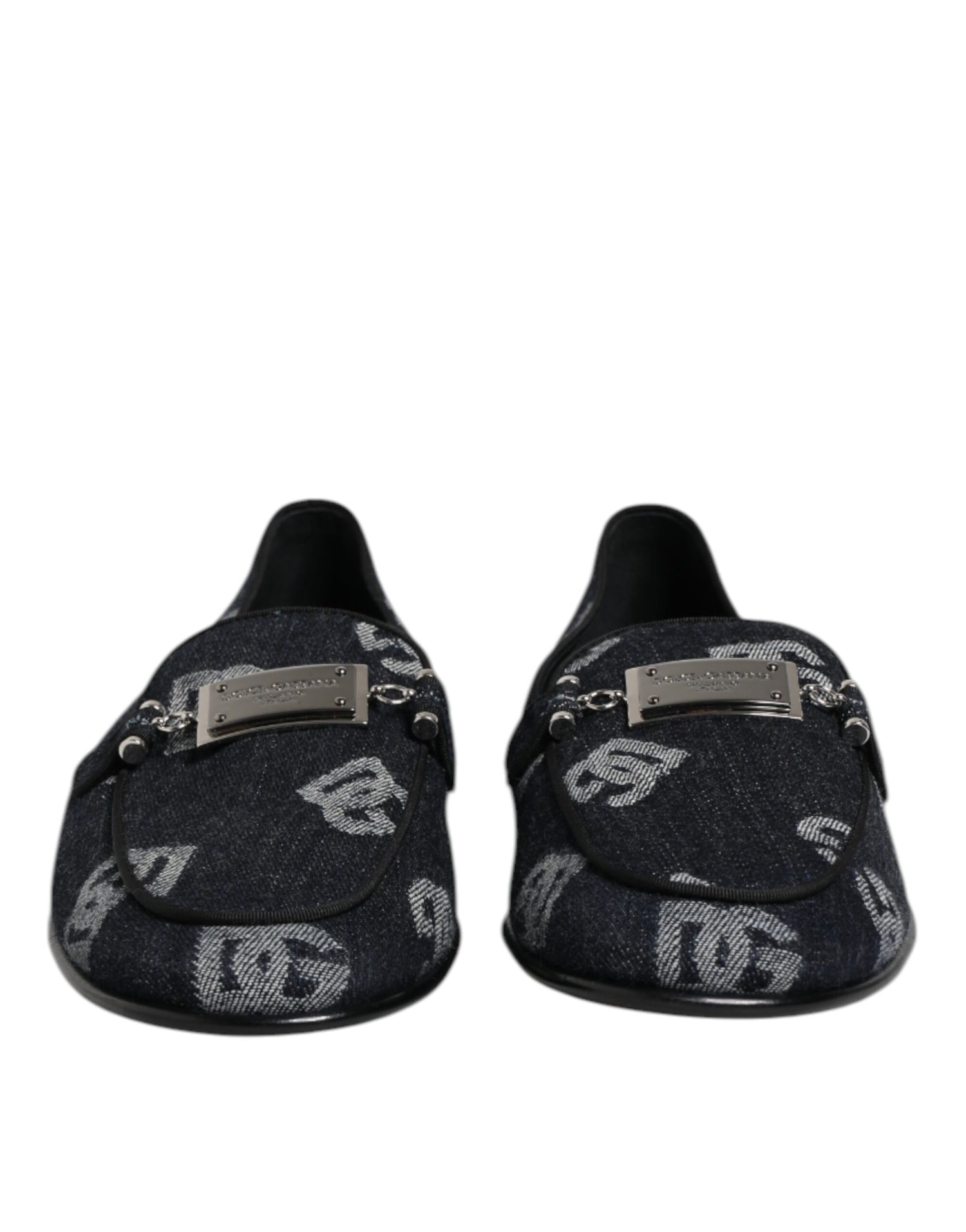 Dolce &amp; Gabbana Blue Logo Cotton Loafers Formal Dress Shoes