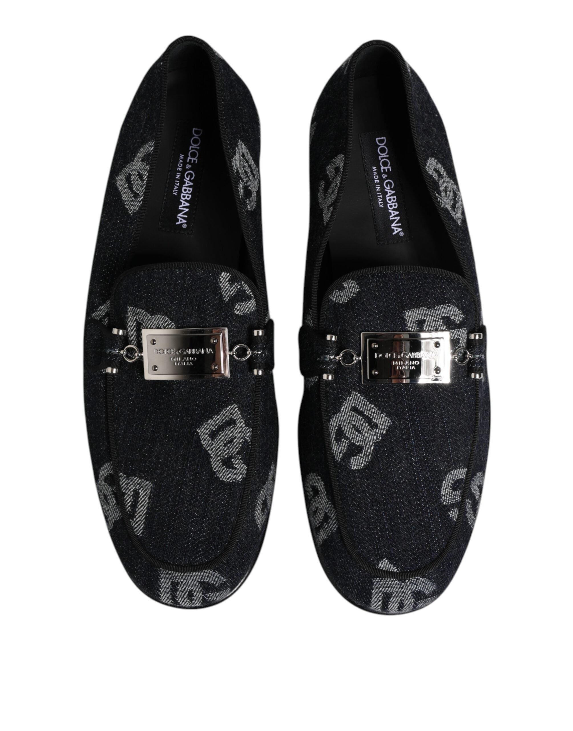 Dolce &amp; Gabbana Blue Logo Cotton Loafers Formal Dress Shoes