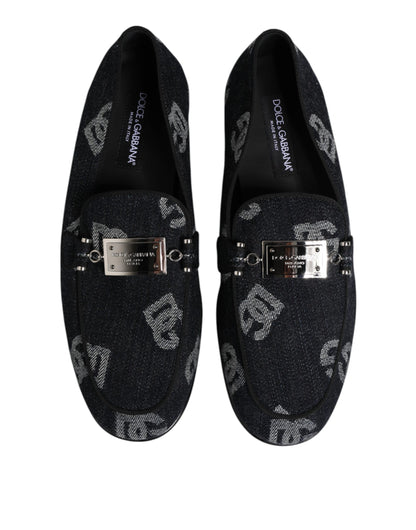 Dolce &amp; Gabbana Blue Logo Cotton Loafers Formal Dress Shoes