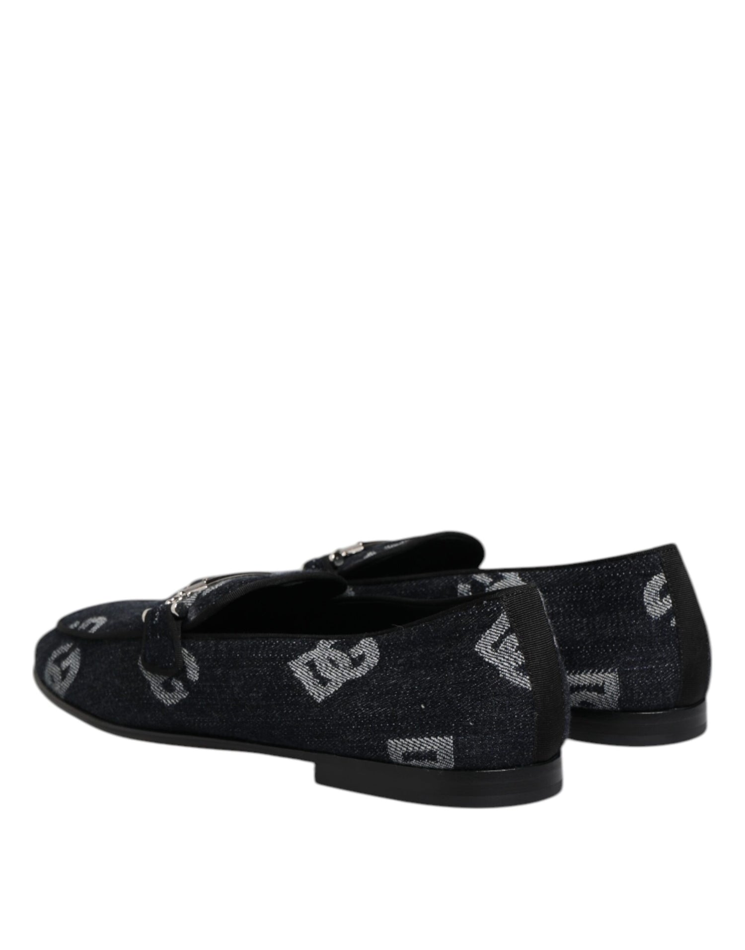 Dolce &amp; Gabbana Blue Logo Cotton Loafers Formal Dress Shoes