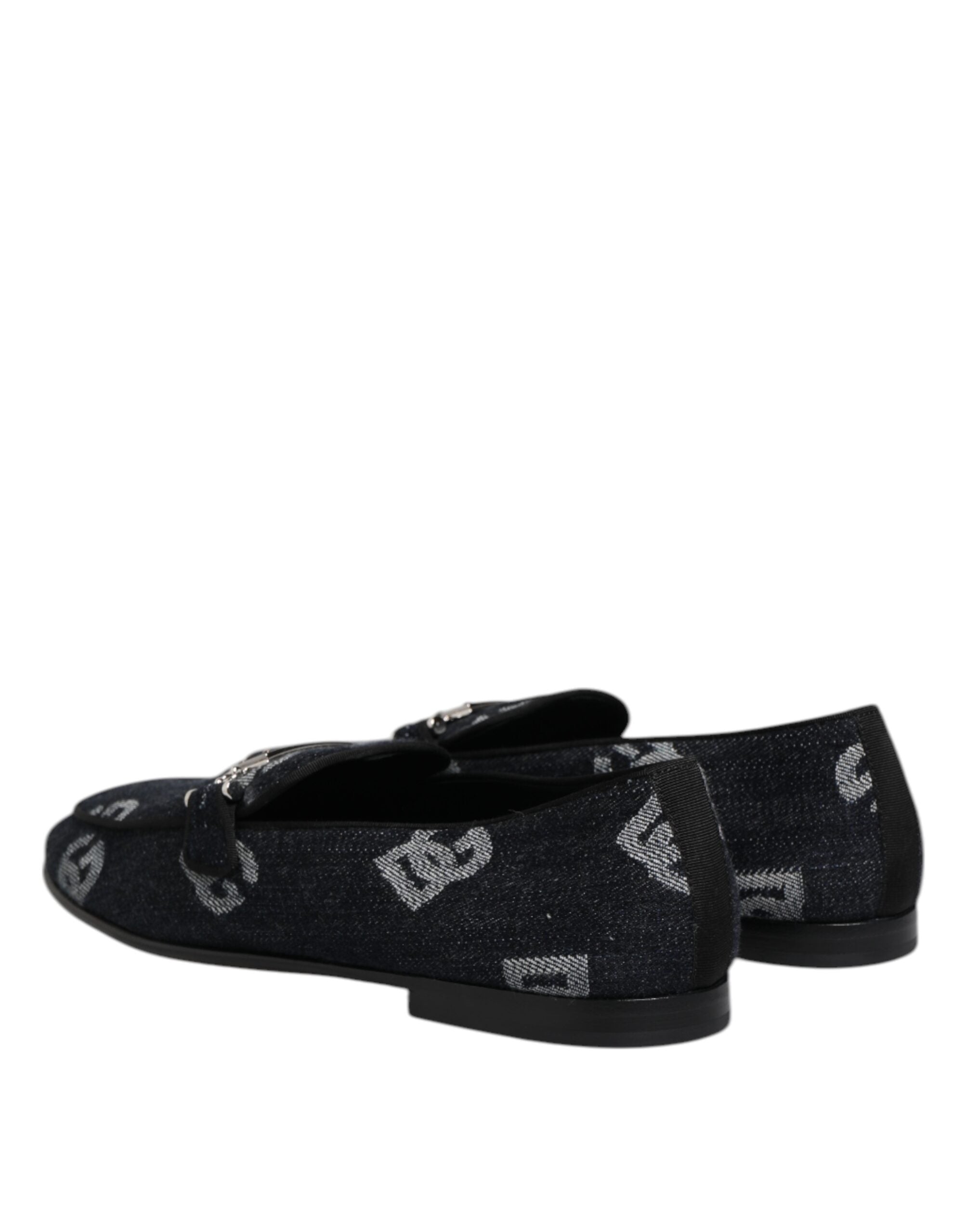 Dolce &amp; Gabbana Blue Logo Cotton Loafers Formal Dress Shoes