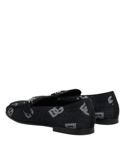 Dolce &amp; Gabbana Blue Logo Cotton Loafers Formal Dress Shoes