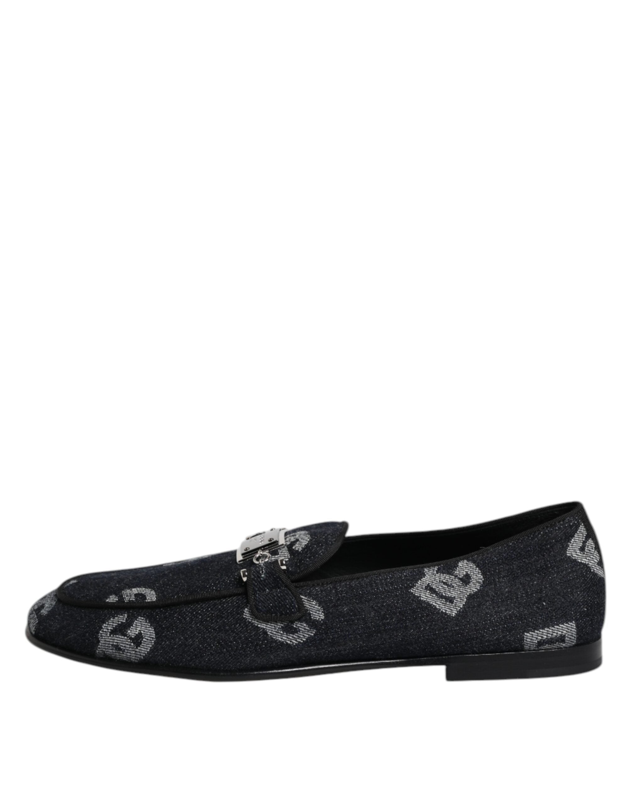 Dolce &amp; Gabbana Blue Logo Cotton Loafers Formal Dress Shoes
