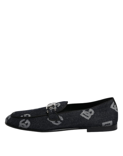 Dolce &amp; Gabbana Blue Logo Cotton Loafers Formal Dress Shoes