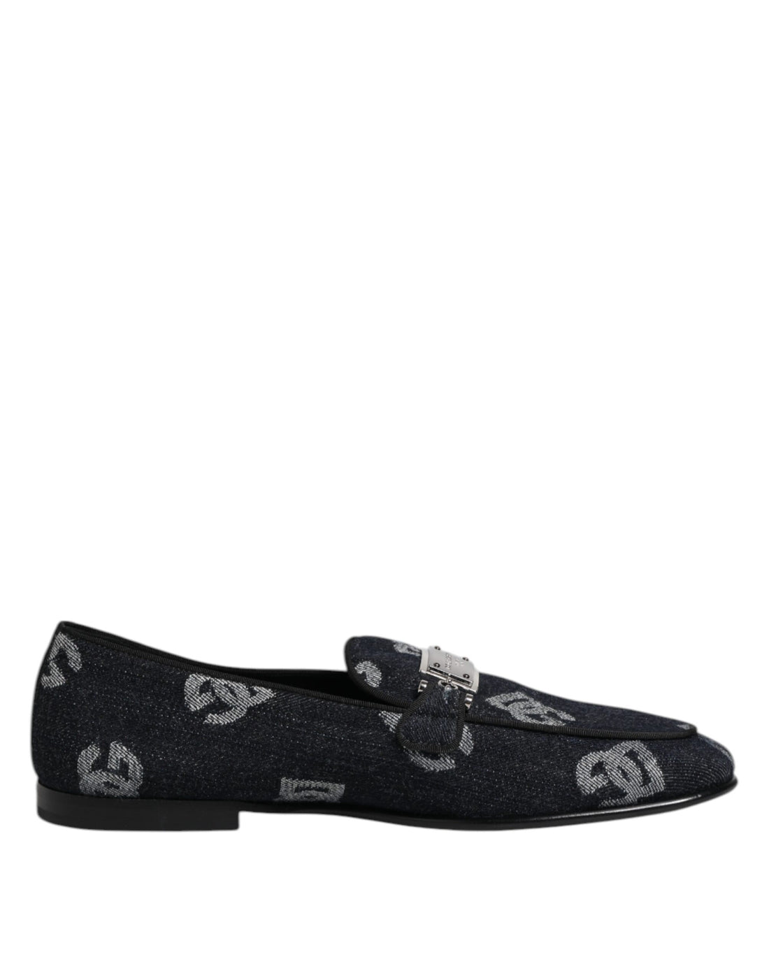 Dolce &amp; Gabbana Blue Logo Cotton Loafers Formal Dress Shoes